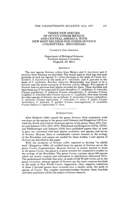 The Coleopterists Bulletin 31(2), 1977 117 Three New Species of Sennius from Mexico and Central America, with New Host Records F