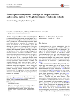 Transcriptome Comparisons Shed Light on the Pre-Condition and Potential Barrier for C4 Photosynthesis Evolution in Eudicots