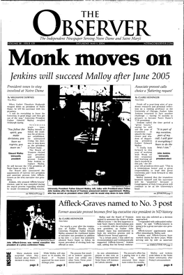 Jenkins Will Succeed Malloy After June 2005 President Vows to Stay Associate Provost Calls Involved at Notre Dame Choice a 'Flattering Request'