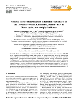 Articles Devoted to Silicate Minerals from Fumaroles of the Tol- Bachik Volcano (Kamchatka, Russia)