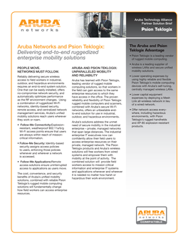 Aruba Networks and Psion Teklogix: Delivering End-To-End Ruggedized