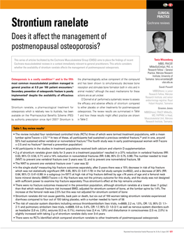 Strontium Ranelate Cochrane Reviews Does It Affect the Management of Postmenopausal Osteoporosis?