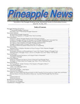 Table of Contents Pineapple Working Group News