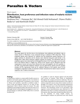 Distribution, Host Preference and Infection Rates of Malaria Vectors in Mauritania