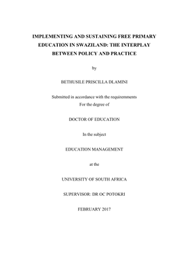 Implementing and Sustaining Free Primary Education in Swaziland: the Interplay Between Policy and Practice