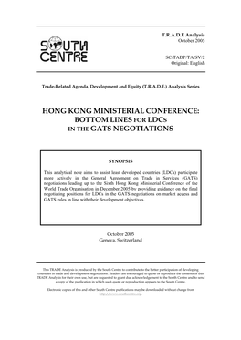 Hong Kong Ministerial Conference: Bottom Lines for Ldcs in the Gats Negotiations