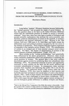 WOMEN and Elecnons in NIGERIA: SOME EMPIRICAL EVIDENCE from the DECEMBER 1991 Elecnons in ENUGU STATE