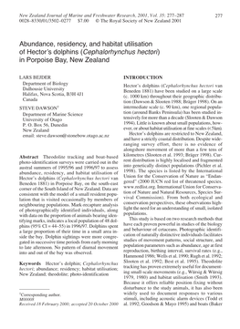 Cephalorhynchus Hectori) in Porpoise Bay, New Zealand