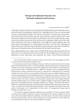 Parerga to the Stadiasmus Patarensis (16): the Roads, Settlements and Territories