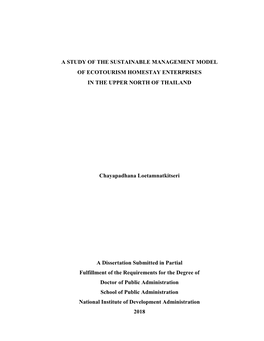 A Study of the Sustainable Management Model of Ecotourism Homestay Enterprises in the Upper North of Thailand