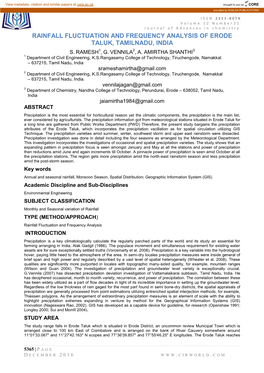 Rainfall Fluctuation and Frequency Analysis of Erode Taluk, Tamilnadu, India 1 2 3 S