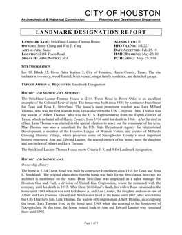 Landmark Designation Report