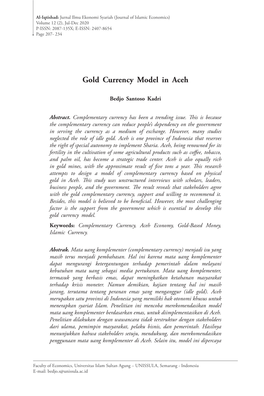 Gold Currency Model in Aceh