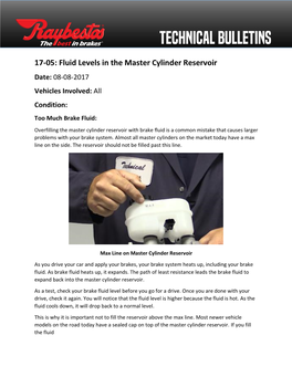 Fluid Levels in the Master Cylinder Reservoir Date