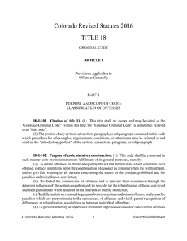 Colorado Revised Statutes 2016 TITLE 18