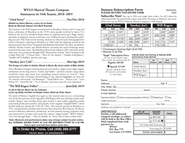 Season Subscription Form WVLO Musical Theatre Company