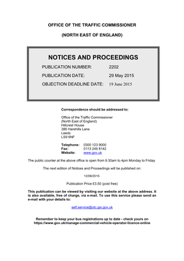 Notices and Proceedings: North East of England: 29 May 2015