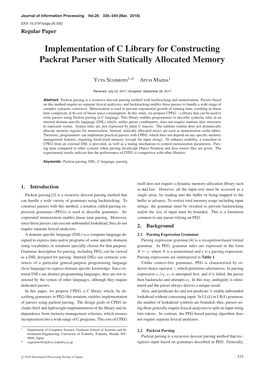 Implementation of C Library for Constructing Packrat Parser with Statically Allocated Memory