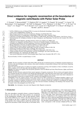 Arxiv:2101.06279V2 [Astro-Ph.SR] 3 Mar 2021 N H Rtecutro S Ihtesn Nnvme 2018, November in D Sun, Question