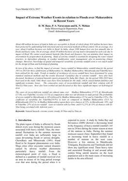 Impact of Extreme Weather Events in Relation to Floods Over Maharashtra in Recent Years D