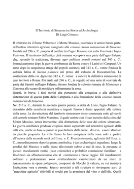 Il Territorio Di Sinuessa Tra Storia Ed Archeologia. Di Luigi Crimaco