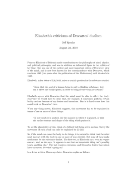 Elisabeth's Criticisms of Descartes' Dualism