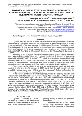 Phytosociological Study Concerning Habitats with Ligularia Sibirica (L.) Cass