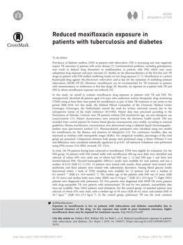 Reduced Moxifloxacin Exposure in Patients with Tuberculosis and Diabetes