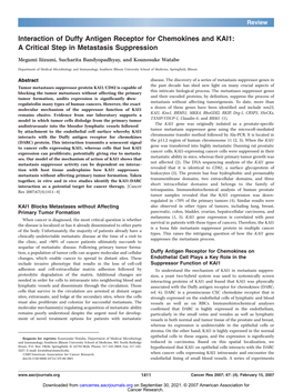 Interaction of Duffy Antigen Receptor for Chemokines and KAI1: a Critical Step in Metastasis Suppression