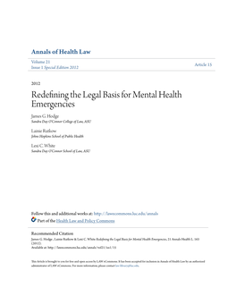 Redefining the Legal Basis for Mental Health Emergencies James G