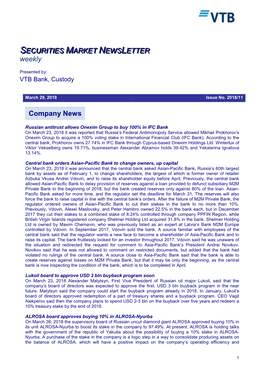 Company News SECURITIES MARKET NEWS LETTER Weekly