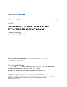 Impeachment, Donald Trump and the Attempted Extortion of Ukraine