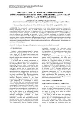 Investigation of Changes in Indoor Radon Concentrations Before and After Seismic Activities in Gyeongju and Pohang, Korea