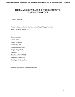 Pharmacology Part 2: Introduction to Pharmacokinetics