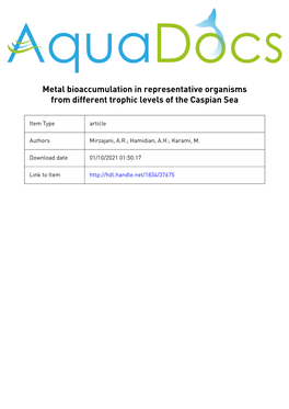 Metal Bioaccumulation in Representative Organisms from Different Trophic Levels of the Caspian Sea