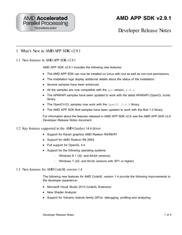 AMD APP SDK V2.9.1 Developer Release Notes