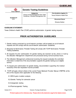 Genetic Testing Guidelines