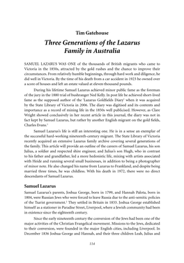 Tim Gatehouse – Three Generations of the Lazarus Family in Australia