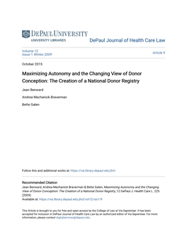 Maximizing Autonomy and the Changing View of Donor Conception: the Creation of a National Donor Registry
