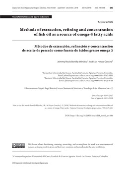 Methods of Extraction, Refining and Concentration of Fish Oil As a Source of Omega-3 Fatty Acids