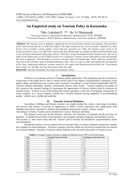 An Empirical Study on Tourism Policy in Karnataka