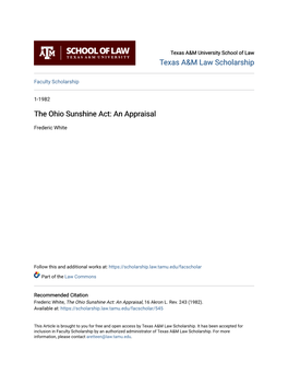 The Ohio Sunshine Act: an Appraisal