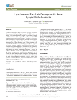 Lymphomatoid Papulosis Development in Acute Lymphoblastic Leukemia