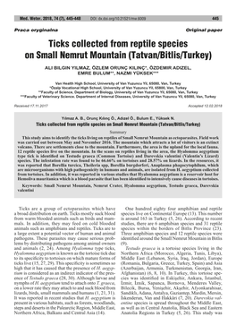 Ticks Collected from Reptile Species on Small Nemrut Mountain (Tatvan/Bitlis/Turkey)