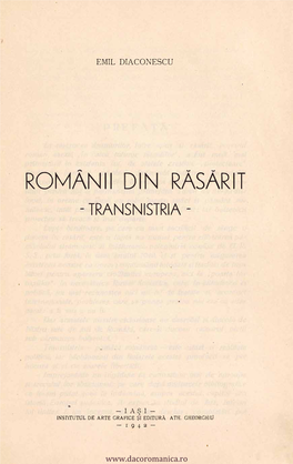 Diaconescu E. Românii Din Răsărit – Transnistria. 1942