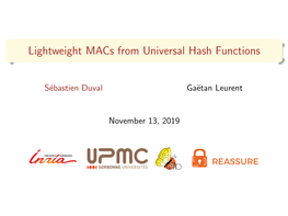 Lightweight Macs from Universal Hash Functions