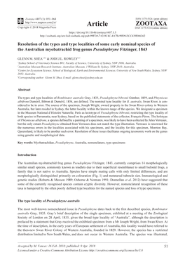 Resolution of the Types and Type Localities of Some Early Nominal Species of the Australian Myobatrachid Frog Genus Pseudophryne Fitzinger, 1843