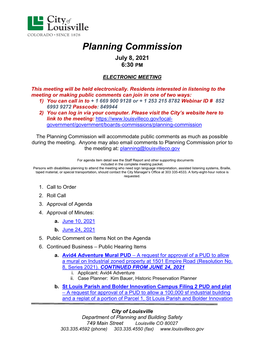 Planning Commission July 8, 2021 6:30 PM