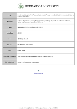 Prevalence and Analysis of Risk Factors for Gastrointestinal Parasites in Beef Cattle Herds in Aranyaprathet District, Sa Title Kaeo Province, Thailand