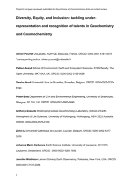 Diversity, Equity, and Inclusion: Tackling Under- Representation and Recognition of Talents in Geochemistry and Cosmochemistry